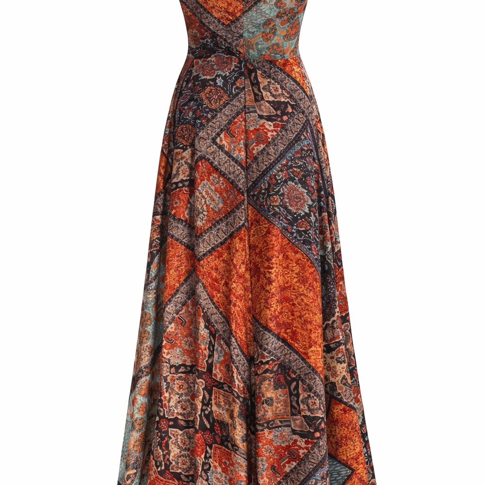 NWT  Bohemian Maxi Dress Gown | Organic Viscose Wrap Palazzo with Slits Dress - Picture 6 of 13